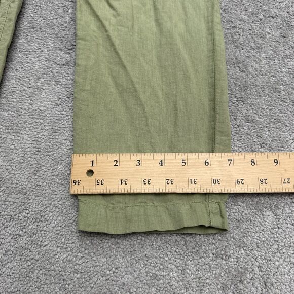 Zara Linen Ankle Straight Leg Trouser Pants Womens Medium Green Elastic Waist - Picture 14 of 15